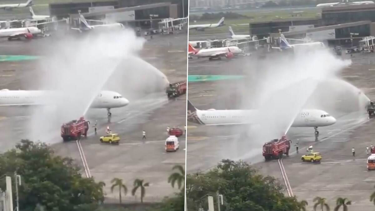Water Canon Salute To Team India Flight: மும்பை வந்த இந்திய அணி.. நீரைத் தீட்டி வரவேற்ற விமானத் துறையினர்..!