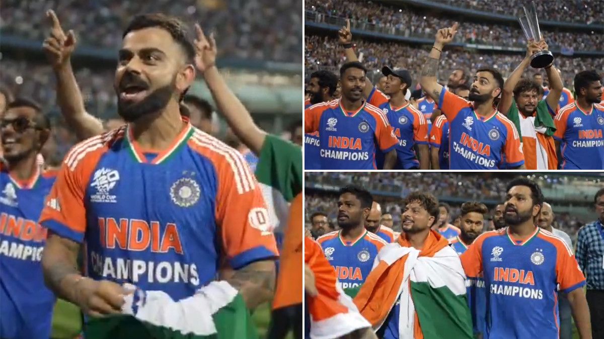 Team India singing Vande Mataram: ரசிகர்களுடன் விண்ணைப்பிளக்க 'வந்தே மாதரம்' பாடி, மெய்சிலிர்க்கவைத்த இந்திய கிரிக்கெட் அணி.! அதிர்ந்துபோன வான்கடே மைதானம்.!