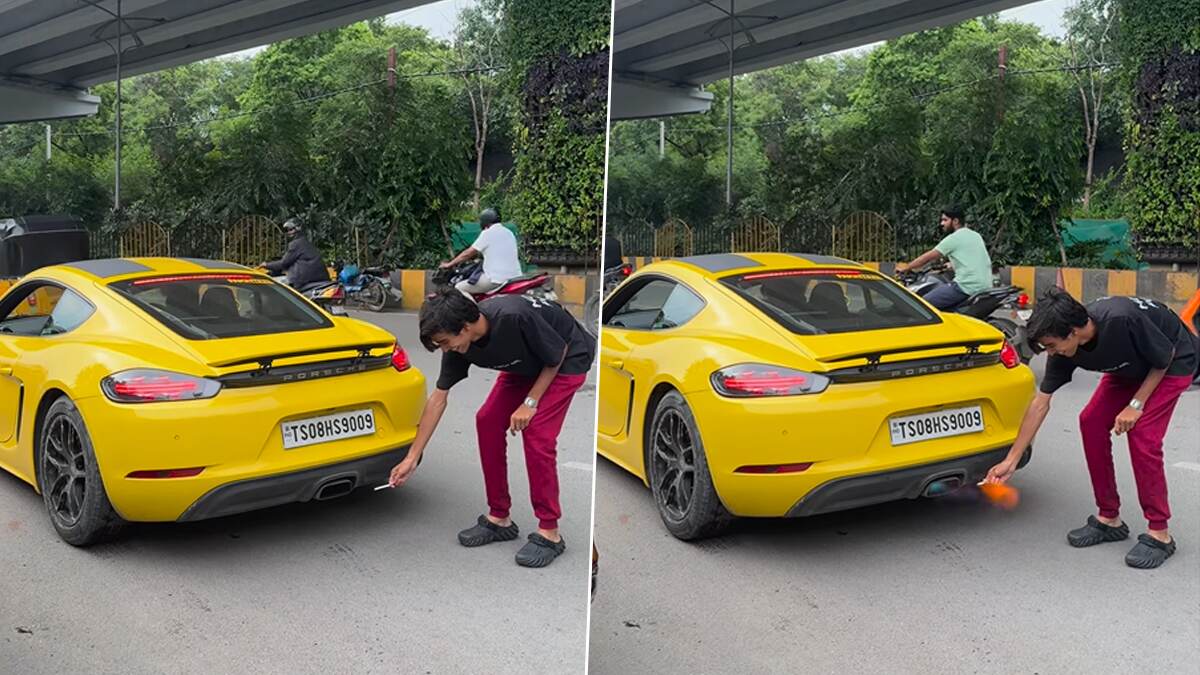 Man Attempts to Light Cigarette Using Porsche’s Exhaust: கார் எக்ஸாஸ்ட் சிஸ்டத்தில் சிகரெட் பற்ற வைக்க முயற்சி.. விபத்தில் முடிந்த ரீல் வீடியோ..!