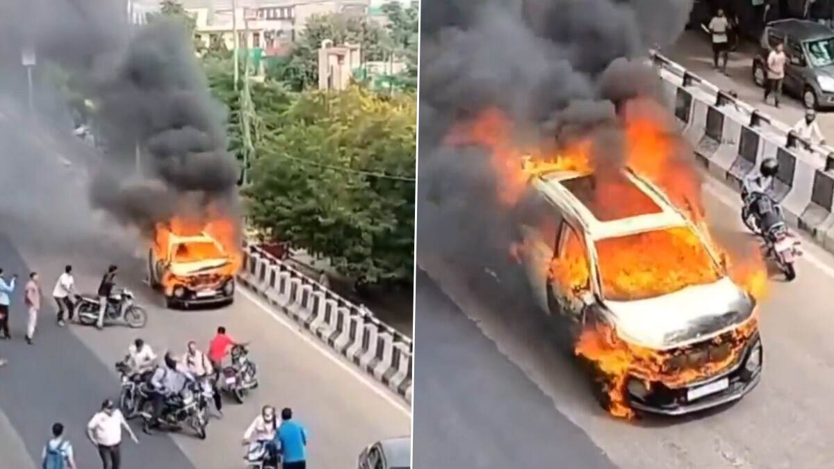 Viral Video: சாலையில் தீப்பற்றியபடி ஓட்டுநர் இன்றி ஓடிய கார்.. வாகன ஓட்டிகள் அச்சம்.., வீடியோ வைரல்..!