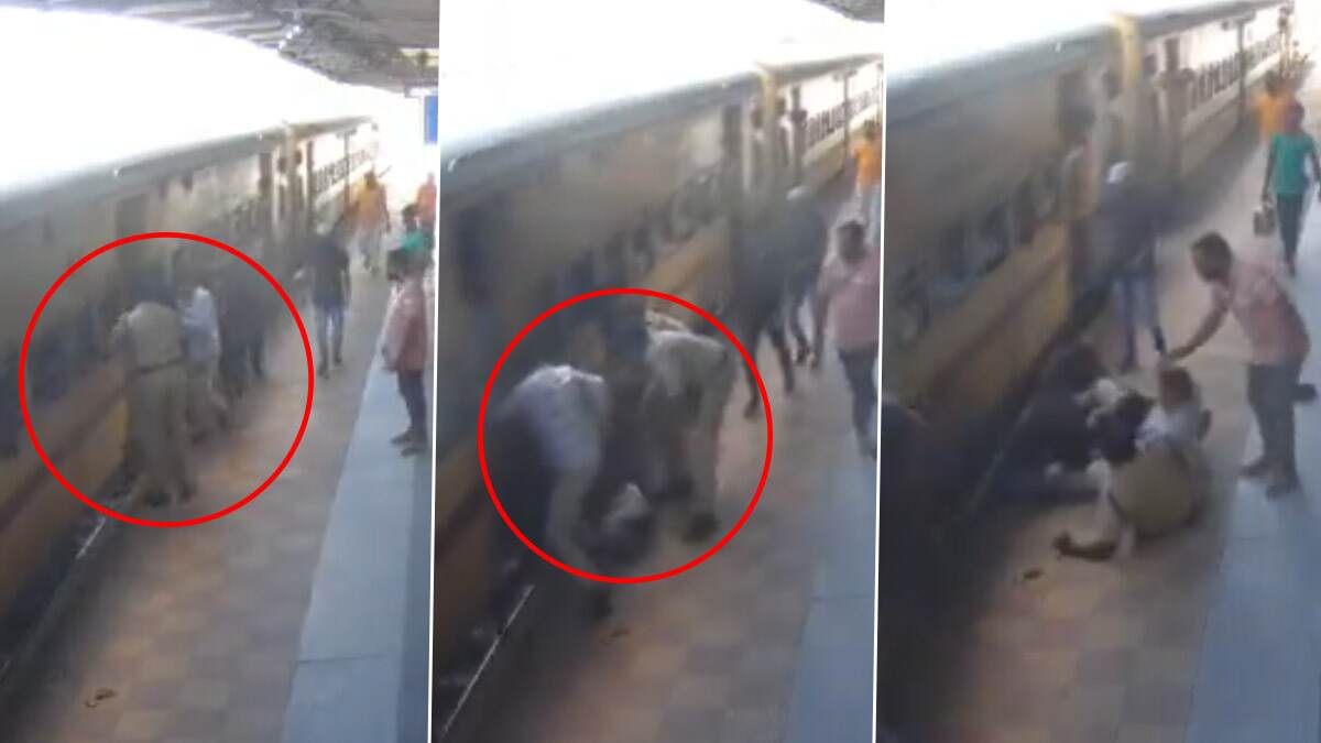 Viral Video: ஓடும் ரயிலில் ஏறும் போது தடுமாறி விழுந்த பெண்.. பத்திரமாக மீட்ட காவலர்கள்.., வீடியோ வைரல்..!