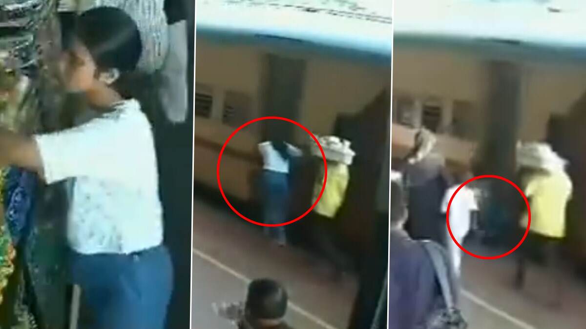 Woman Falls Onto Tracks: ஓடும் ரயிலில் ஏற முயன்ற மாணவி.. அடுத்து நடந்த அதிர்ச்சி - வைரல் வீடியோ.!