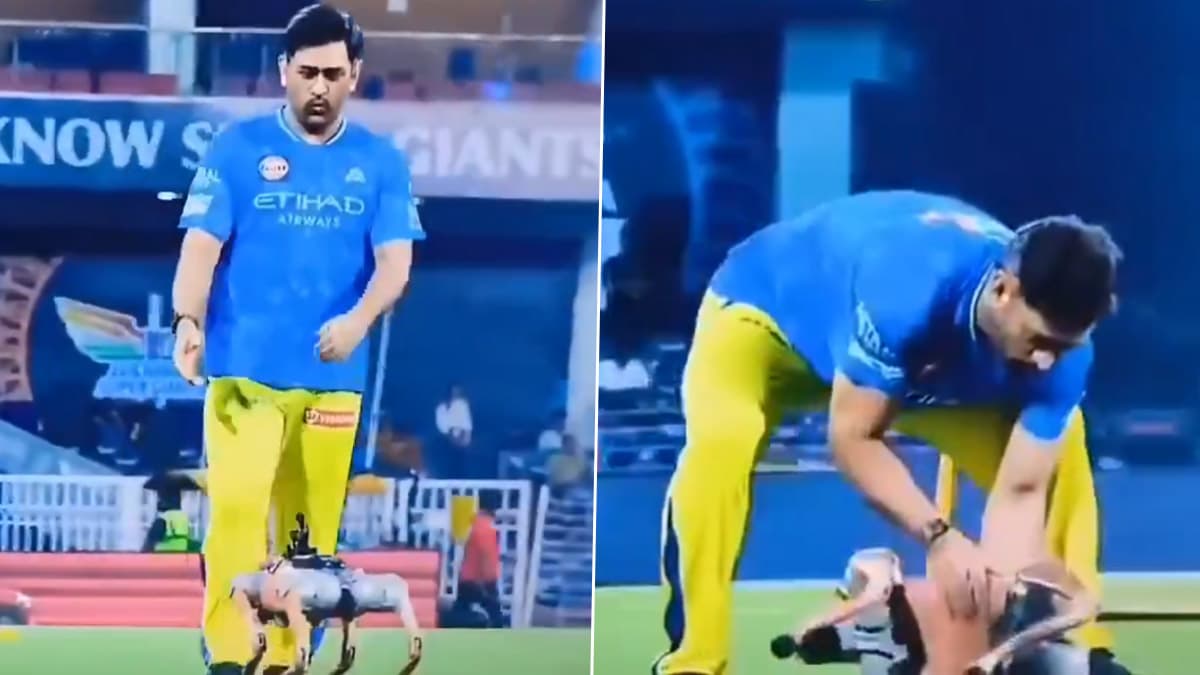 MS Dhoni With Robot Dog: ரோபோ நாயுடன் சேட்டை செய்த தோனி.. வீடியோ வைரல்..!