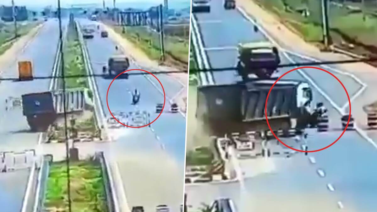 Road Accident: பைக் மீது டிப்பர் லாரி மோதி கோர விபத்து.. பதறவைக்கும் சிசிடிவி காட்சி உள்ளே..!