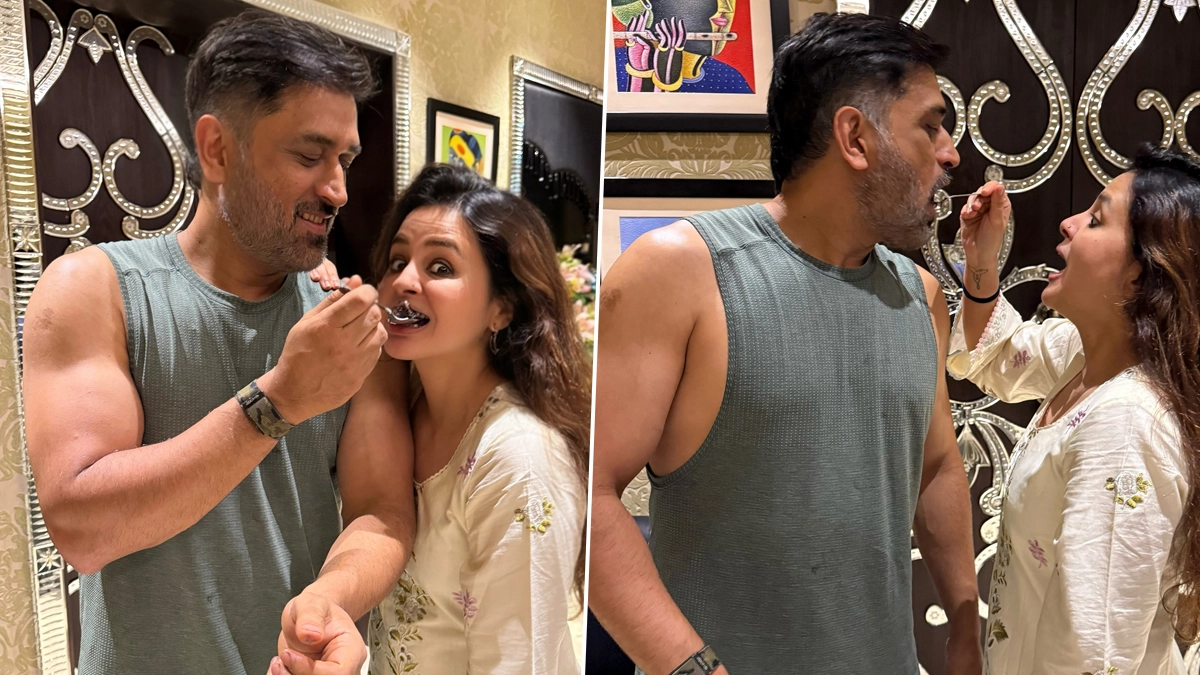 MS Dhoni Wedding Anniversary: எம்.எஸ். தோனி - சாக்ஷியின் திருமண நாள் கொண்டாட்டம்.. கேக் ஊட்டி மகிழ்ந்த தம்பதி.!