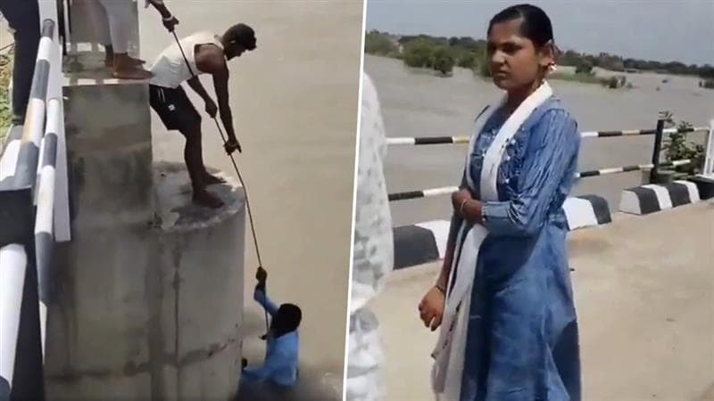 கணவனை ஆற்றில் தள்ளிவிட்ட மனைவி.. கொலை செய்ய முயன்றதாக கரையேறி கதறிய வீடியோ.!