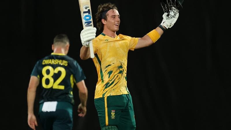 AUS Vs SA 2nd T20I: ருத்ரதாண்டவம் ஆடிய டெவால்ட் ப்ரீவிஸ்.. ஆஸ்திரேலியா வெற்றிக்கு 219 ரன்கள் இமாலய இலக்கு..!