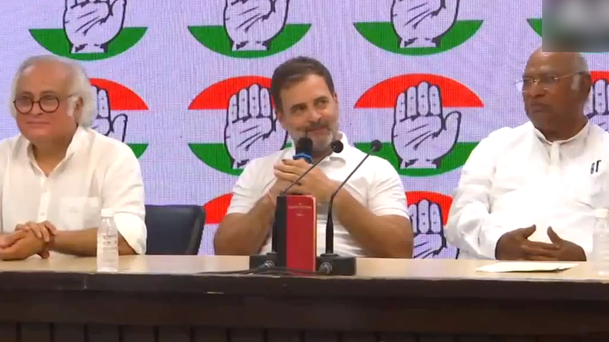 Rahul Gandhi Pressmeet on Delhi Congress Office (Photo Credit: @ANI X)