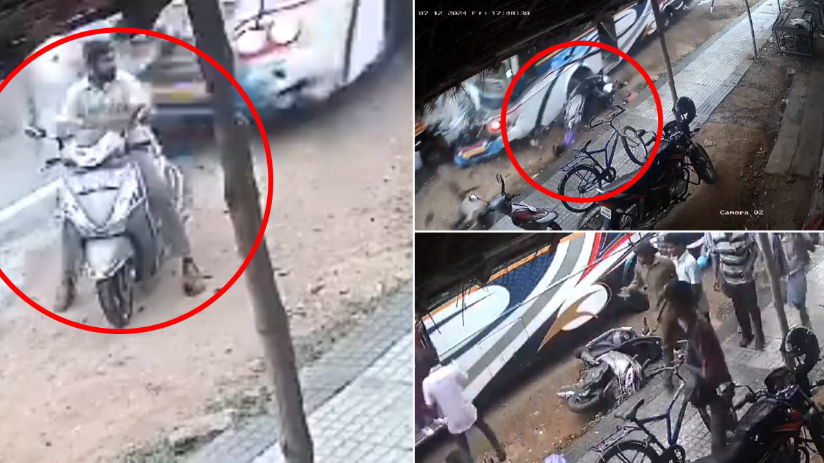 Speeding Bus Collides with Lorry: அதிவேகத்தில் தறிகெட்டு இயங்கிய தனியார் பேருந்து.. லாரி மீது மோதி ஒருவர் துடிதுடிக்க பலி.! பதறவைக்கும் காட்சிகள் உள்ளே.!